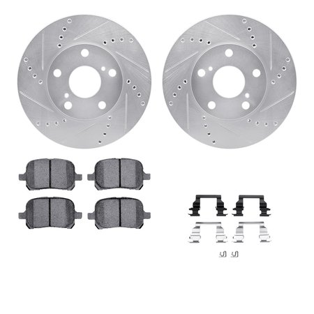 DYNAMIC FRICTION CO 7512-76053, Rotors-Drilled and Slotted-Silver w/ 5000 Advanced Brake Pads incl. Hardware, Zinc Coat 7512-76053